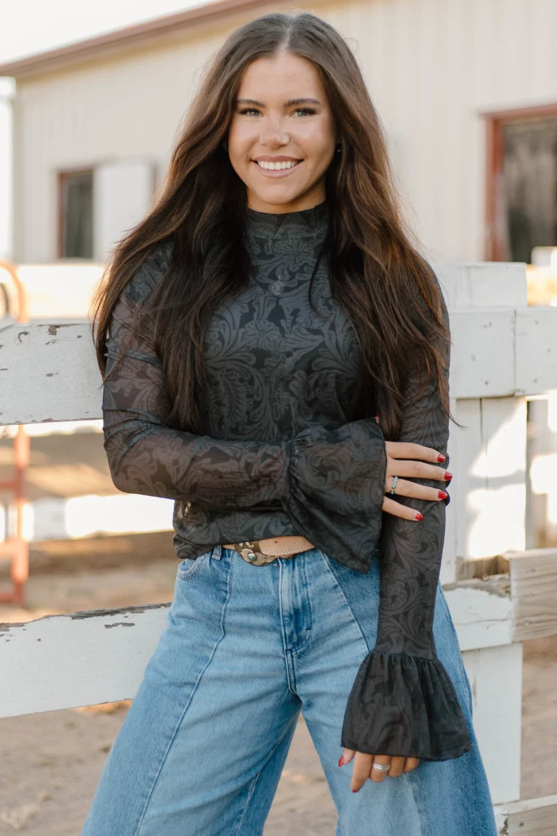 Black Tooled Mesh Top