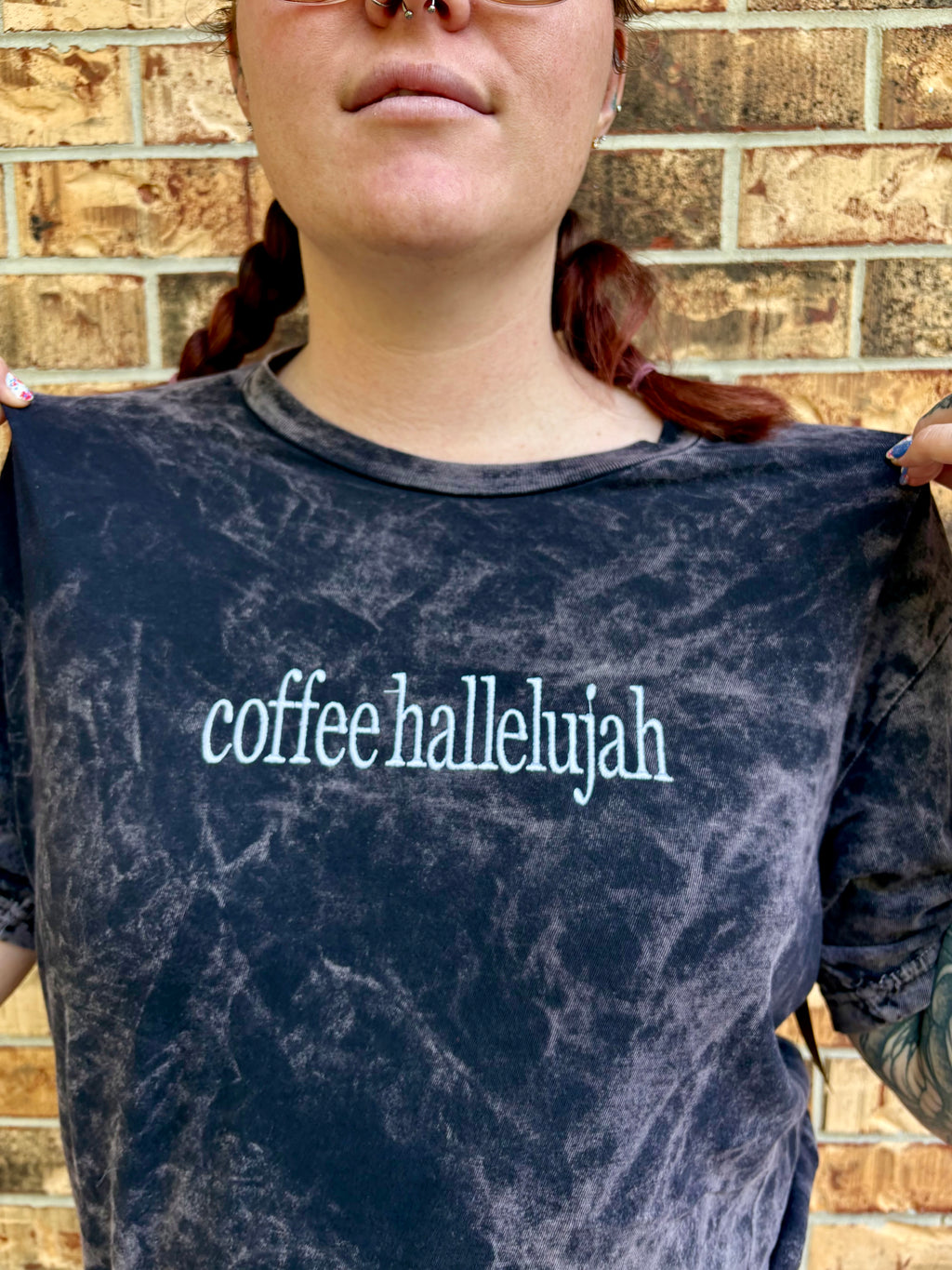 Coffee, Hallelujah Embroidered T-shirt