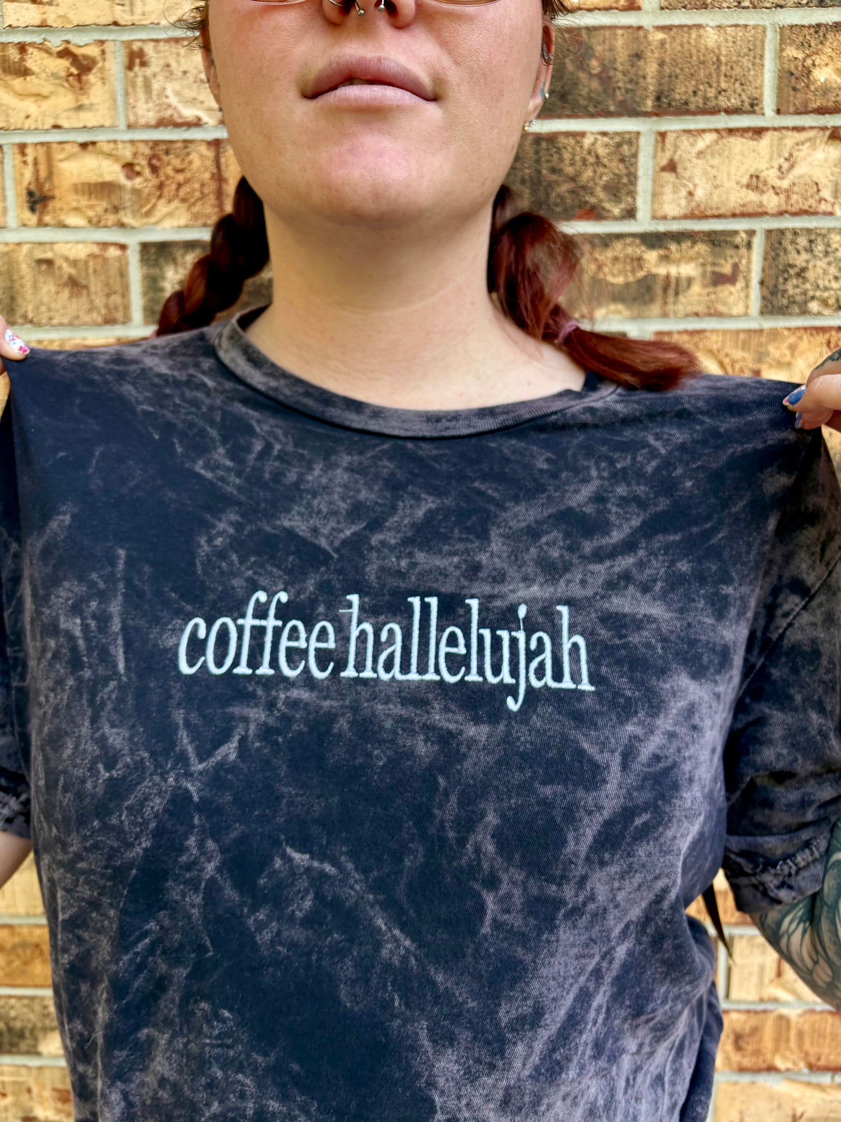 Coffee, Hallelujah Embroidered T-shirt