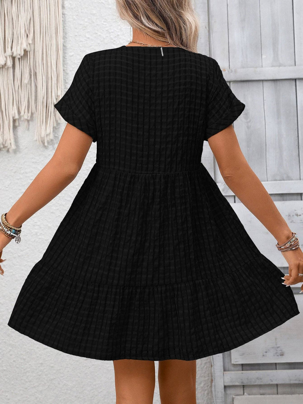 Gingham Black Dress