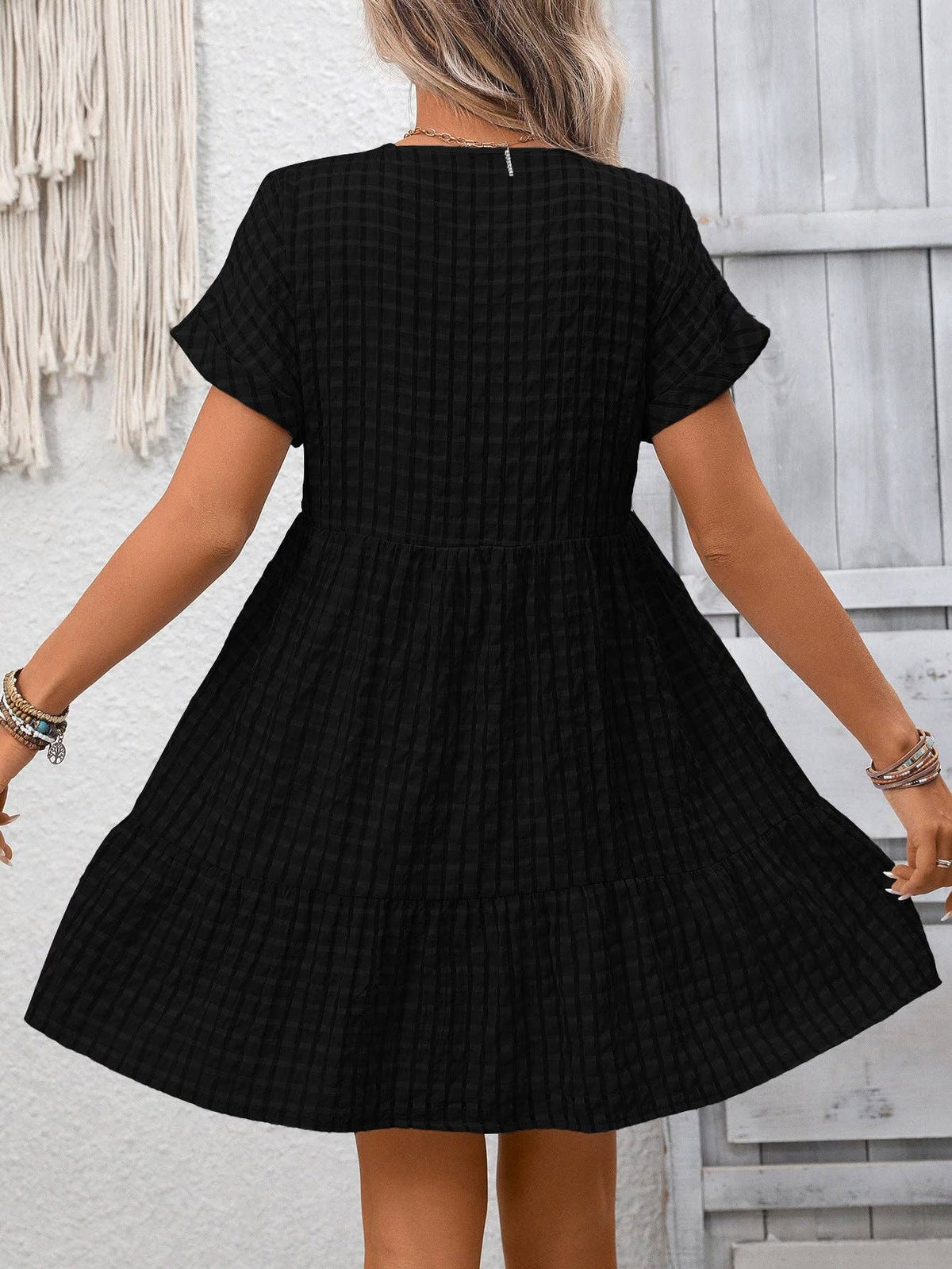 Gingham Black Dress